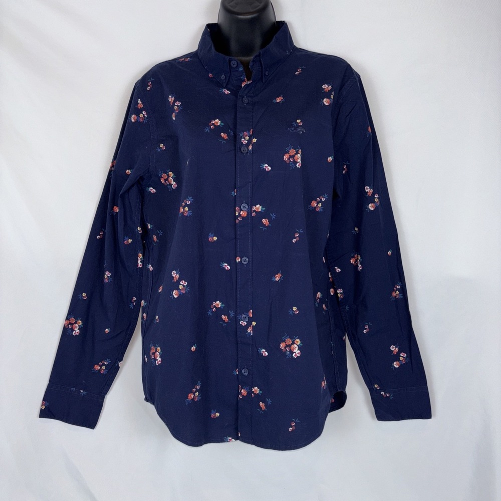 Hollister Women Navy Floral Epic Flex Stretch Cotton Button Down Shirt Sz S NWT
